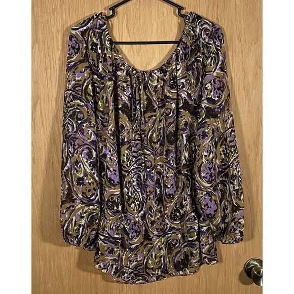 Michael Kors Women's Sz 1X Top Paisley Print Loose Fit Boho Stretch Artsy Career - Picture 2 of 8